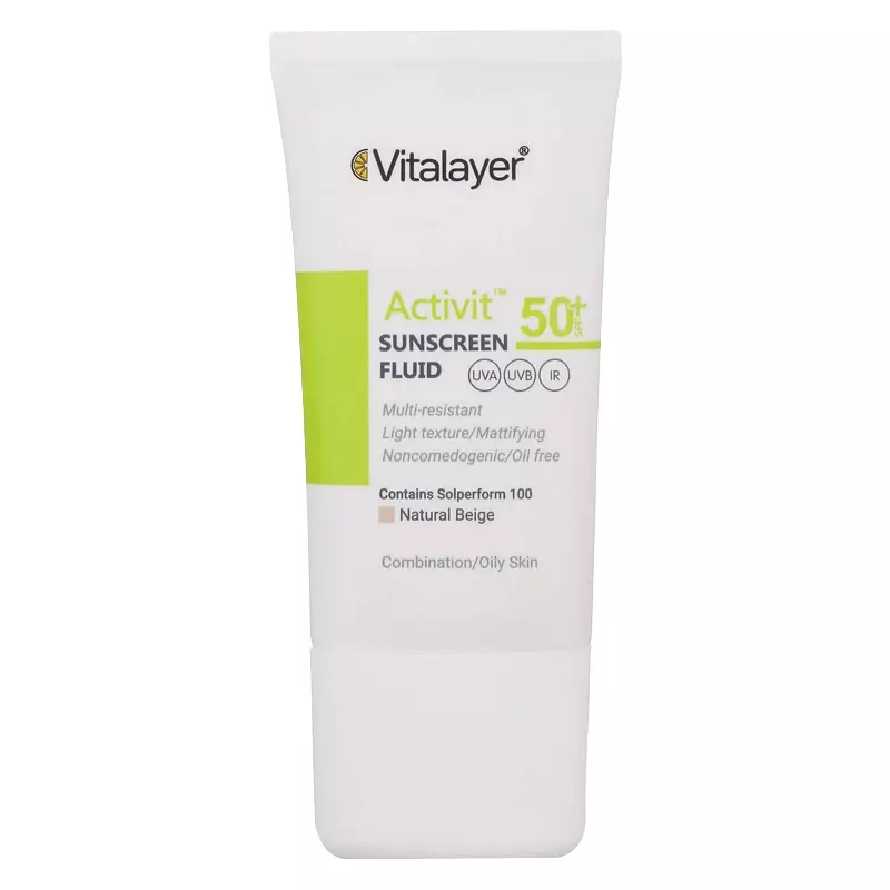 فلوئید ضد آفتاب پوست چرب ویتالیر SPF50 (بژ طبیعی)