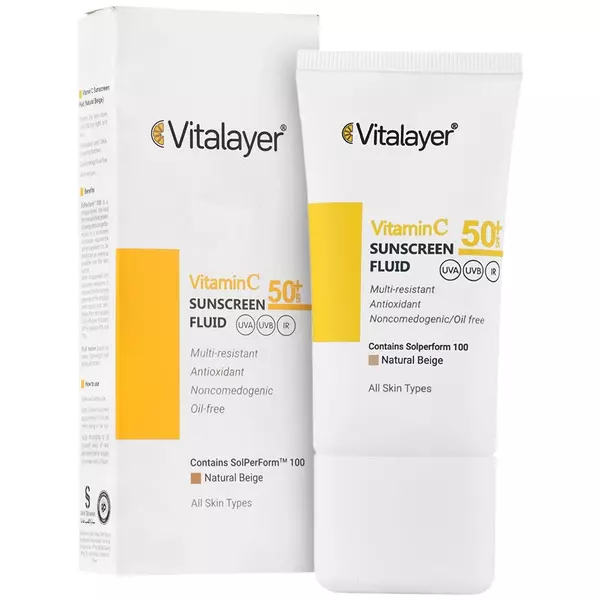 فلوئید ضد آفتاب ویتامین C ویتالیر SPF50 (بژ طبیعی)