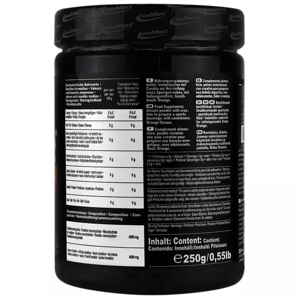 پودر کراتین مونوهیدرات طعم دار آیرون مکس (پرتقال - ۲۵۰ گرم)