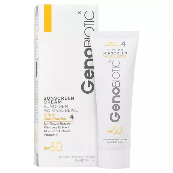 کرم ضد آفتاب رنگی ژنوبایوتیک برای پوست چرب (بژ طبیعی) SPF50