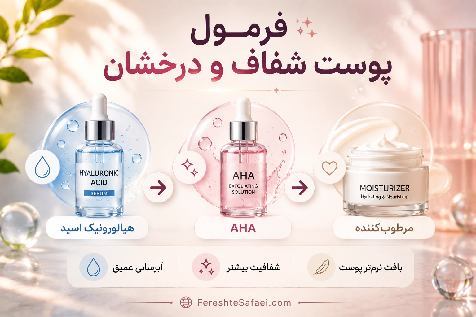 مراحل استفاده از هیالورونیک اسید، AHA و مرطوب‌کننده برای داشتن پوست شفاف و درخشان