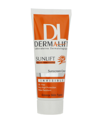 کرم ضد آفتاب بی‌رنگ درمالیفت مناسب پوست‌های چرب مدل سان‌لیفت SPF 50
