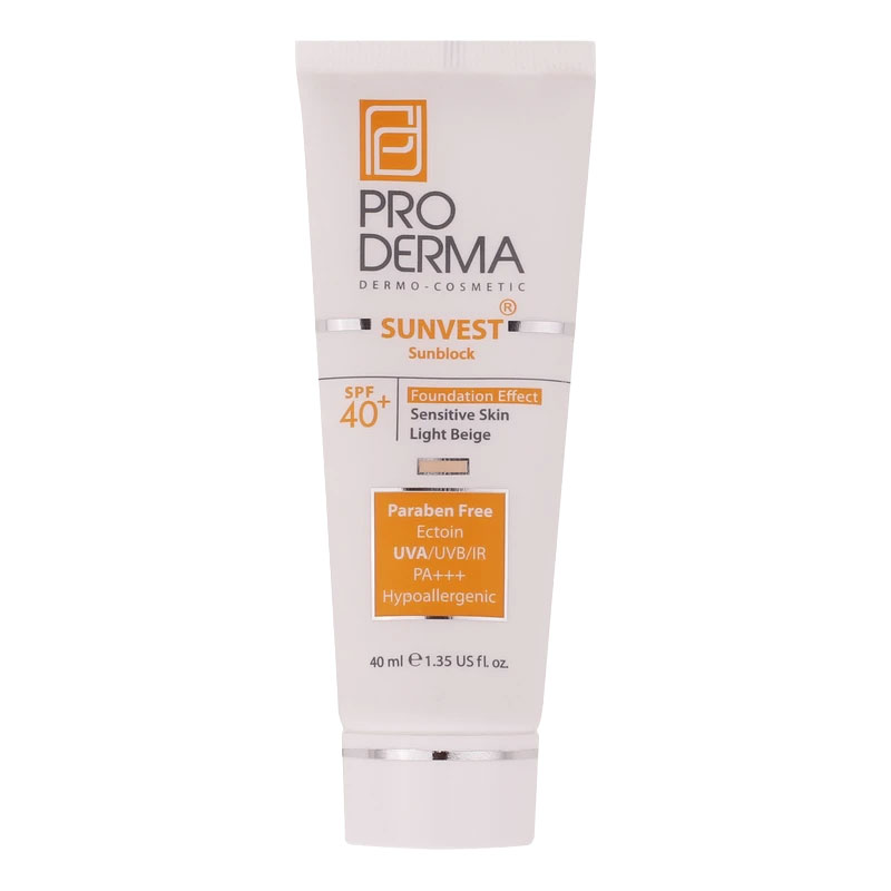 کرم ضد آفتاب پرودرما فاقد جاذب های شیمیایی SPF 40 مناسب پوست های حساس - بژ روشن