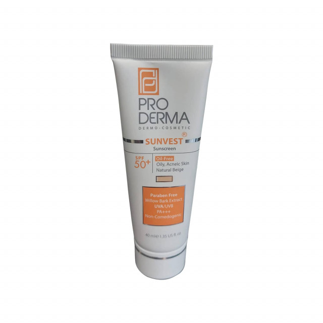 کرم ضد آفتاب فاقد چربی پرودرما SPF 50 مناسب پوست چرب و جوش دار - بژ طبیعی