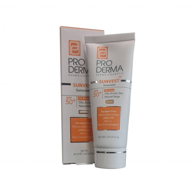 کرم ضد آفتاب فاقد چربی پرودرما SPF 50 مناسب پوست چرب و جوش دار - بژ طبیعی