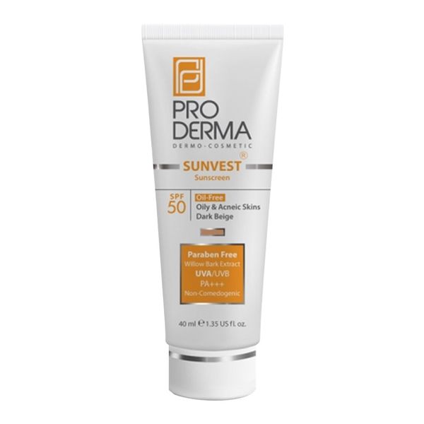 کرم ضد آفتاب فاقد چربی رنگی SPF50 پرودرما بژ روشن (محافظت کامل و کنترل چربی برای پوست چرب و جوش‌دار)