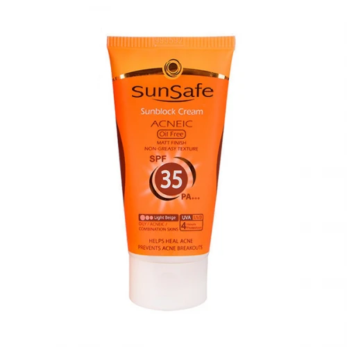 ضد آفتاب آنتی آکنه SPF35 سان سیف (بژ روشن) | کنترل چربی، ضد جوش، مات کننده