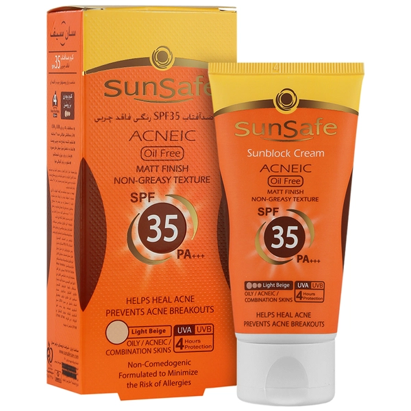 ضد آفتاب آنتی آکنه SPF35 سان سیف (بژ روشن) | کنترل چربی، ضد جوش، مات کننده
