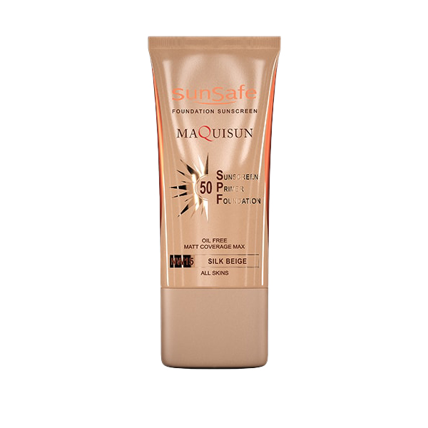ضد آفتاب کرم پودری و پرایمری مکیسان SPF50 سان سیف | بژ ابریشمی، پوشش کامل، مات کننده، 12 ساعته