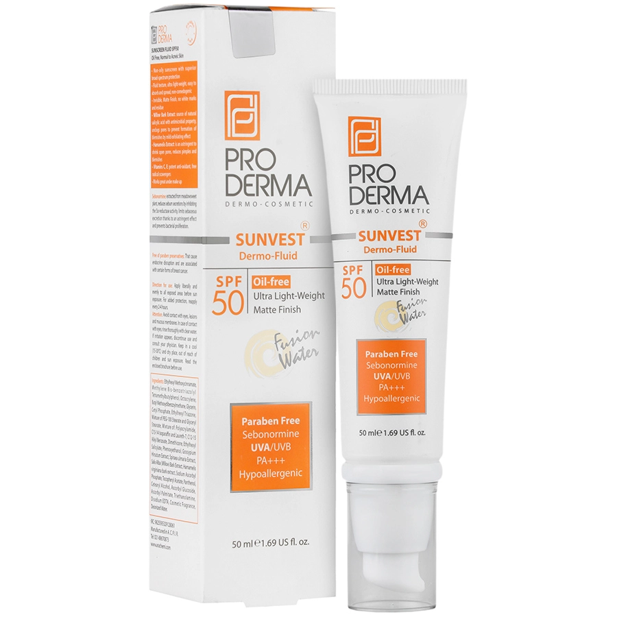 فلوئید ضد آفتاب فاقد چربی SPF50 سان وست پرودرما | مات کننده، ضد جوش، جذب سریع