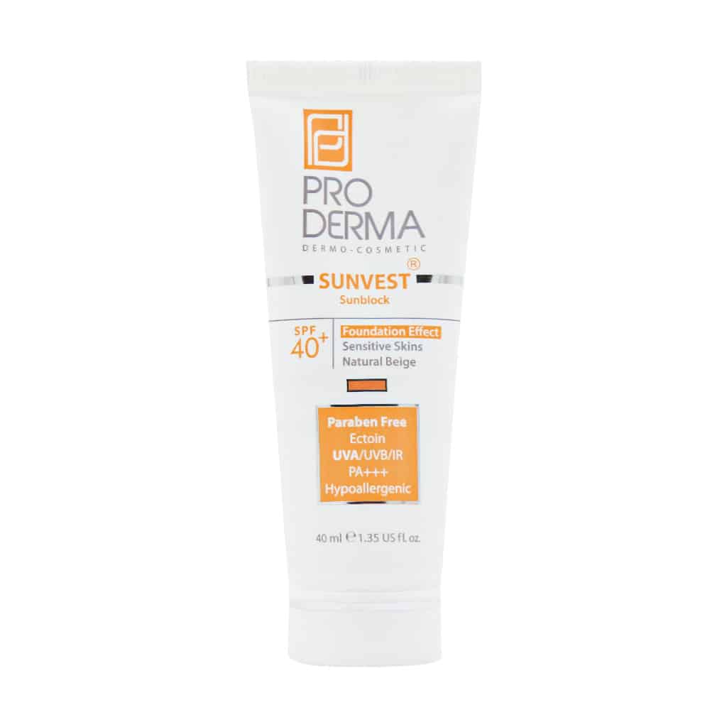 کرم ضد آفتاب پرودرما فاقد جاذب های شیمیایی SPF 40 مناسب پوست های حساس - بژ طبیعی