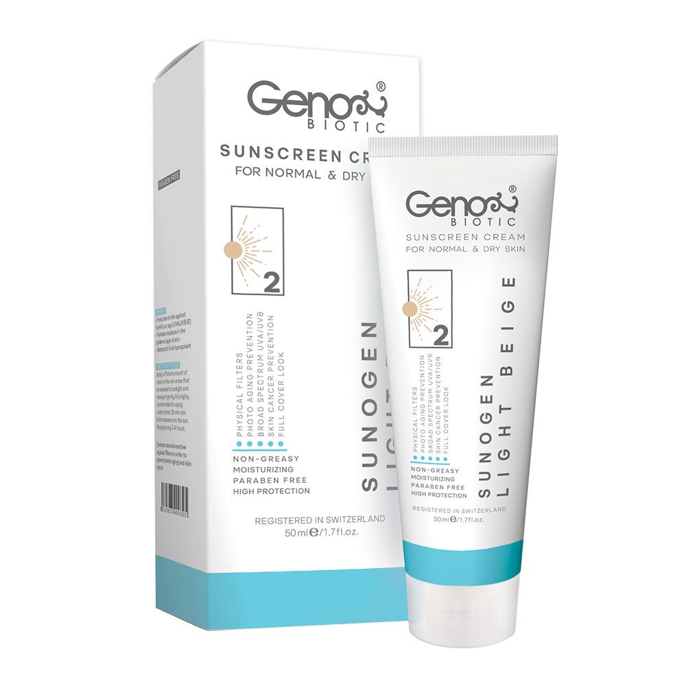 کرم ضد آفتاب پوست خشک ژنوبایوتیک SPF50: محافظت فیزیکی قوی و آبرسان (2 رنگ)
